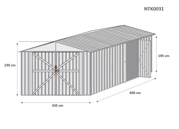 Box garage auto lamiera capanno in Acciaio Zincato 360x600cm x h2.32m - 346KG - 21,6mq - BIANCO