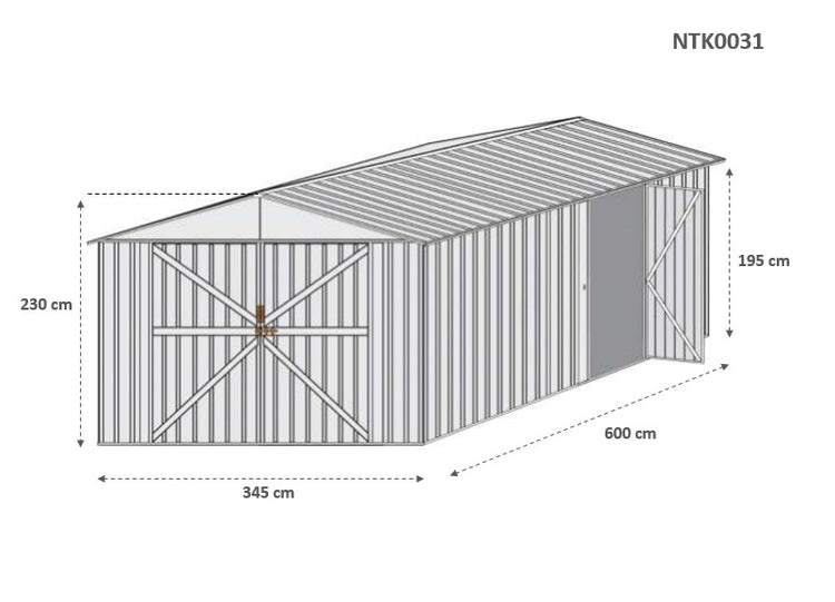 Box garage lamiera deposito in Acciaio Zincato 360x600cm x h2.32m - 346KG - 21,6mq - VERDE