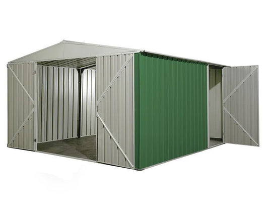 Box garage lamiera zincata casetta giardino acciaio 360x430cm x h2.10m - 185KG - 15,48mq - VERDE