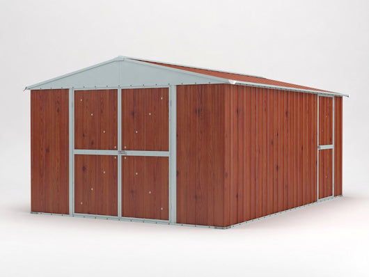 Box giardino attrezzi garage in lamiera di Acciaio Zincata 360x430m x h2.10m - 185KG - 15,48mq - LEGNO