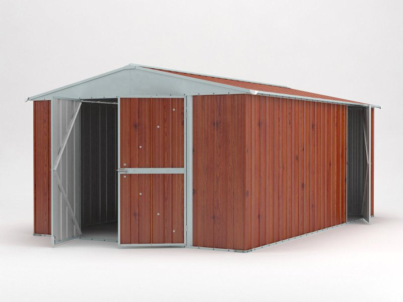 Box giardino attrezzi garage in lamiera di Acciaio Zincata 360x430m x h2.10m - 185KG - 15,48mq - LEGNO