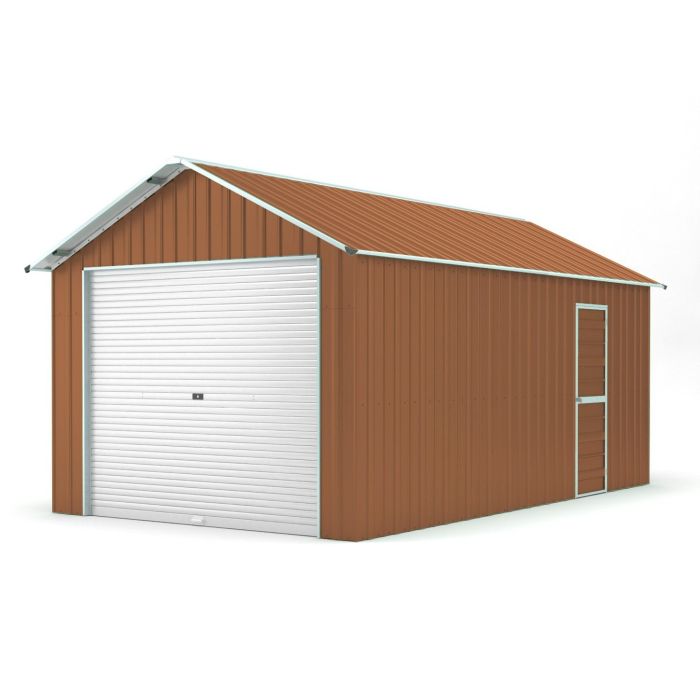 Box container garage auto con saracinesca in lamiera di Acciaio Zincato 360x610cm x h 3,15 m - 470KG - 21,96 mq - LEGNO