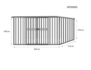 Casetta attrezzi giardino lamiera Box in Acciaio Zincato 345x186cm x h1.92m - 98KG - 6.42mq - LEGNO