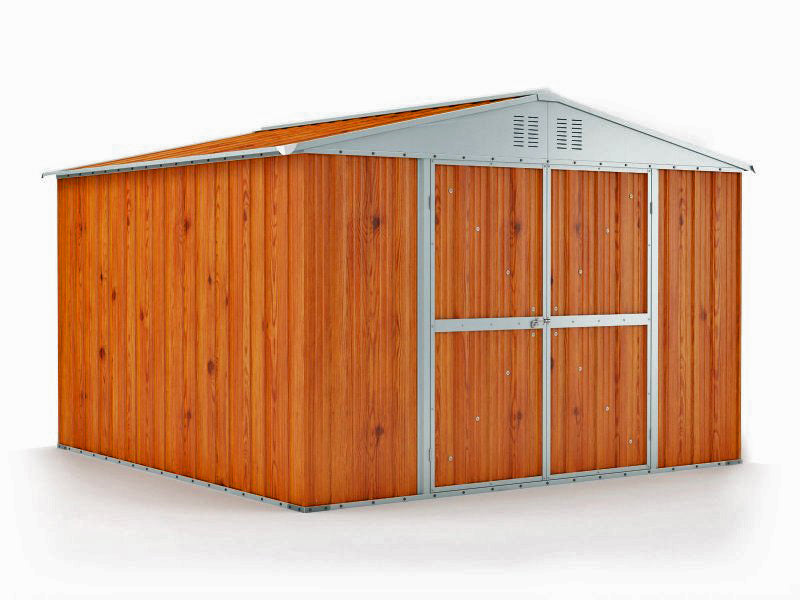 Casetta lamiera deposito attrezzi Box in Acciaio Zincato 327x307cm x h2.17m - 145KG - 9,4mq - LEGNO