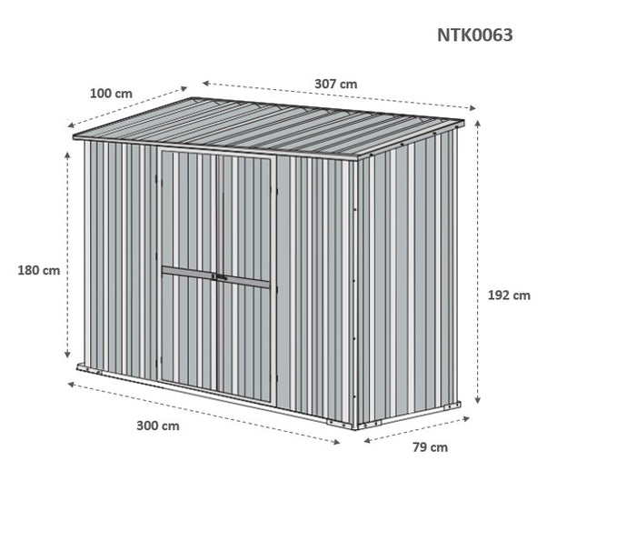 Casetta giardino lamiera Box in Acciaio Zincato 307x100cm x h1.92m - 75KG - 3.07mq - LEGNO