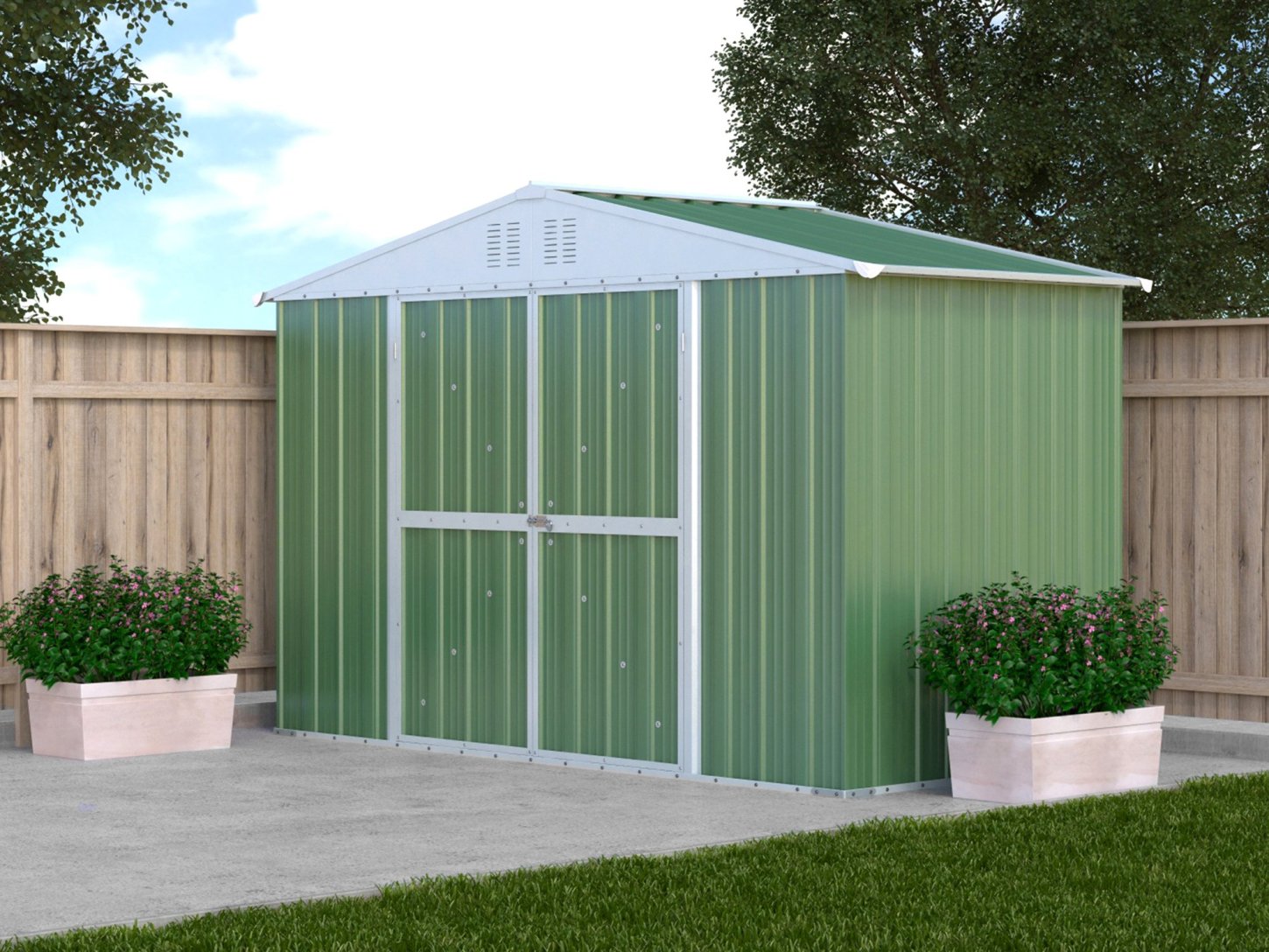 Box attrezzi casetta lamiera giardino in Acciaio Zincato 327x155cm x h2.15m - 114KG - 5.06mq - VERDE