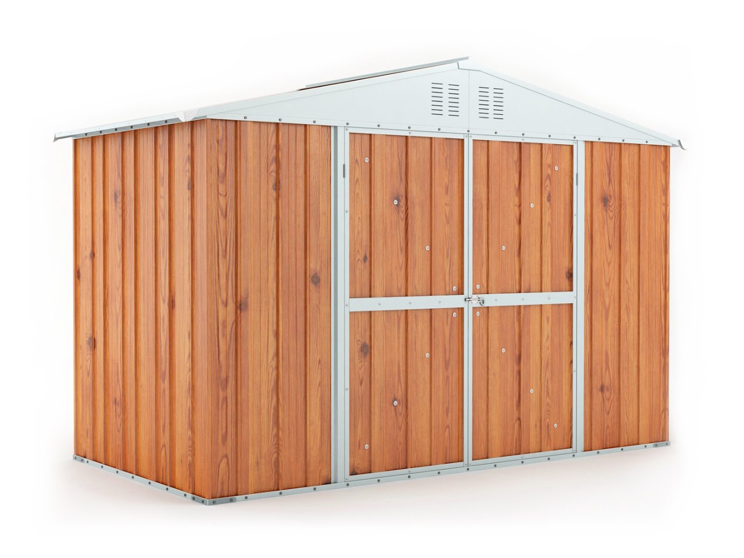 Box in lamiera casetta attrezzi giardino Acciaio Zincato 327x155cm x h2.15m - 114KG - 5.06mq - LEGNO