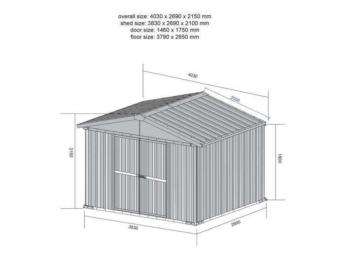 Box deposito garage giardino in lamiera zincata 403x269cm x h 215cm - 149kg - 10,84mq VERDE