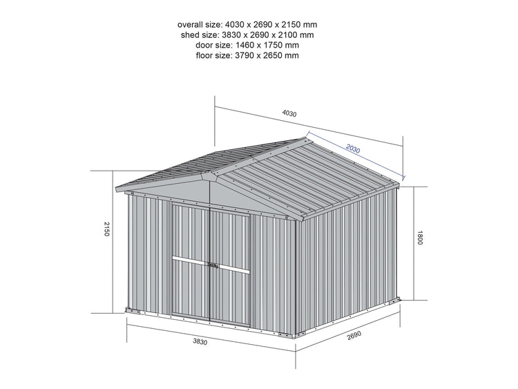 Capanno per esterno box in acciaio casetta da giardino 403x269cm x h 215cm - 149kg - 10,84mq LEGNO