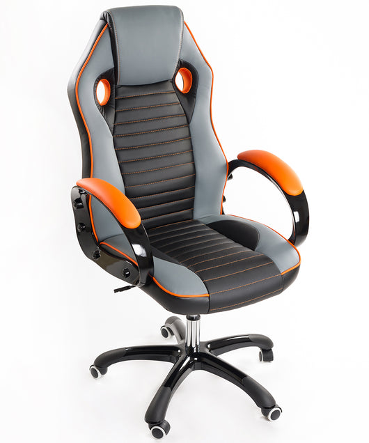 Poltrona da Ufficio Presidenziale Modello Sport Racing ideale per Gaming colore nero grigio e arancio