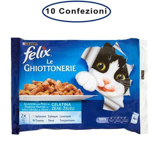 Purina felix le ghiottonerie umido gatto salmone & tonno 10 confezioni da 4 buste da 100 grammi