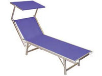 lettino alluminio piegh. pesante con parasole tessuto texilene blu - cm.61x184x38/100h. con viti inox fer182010