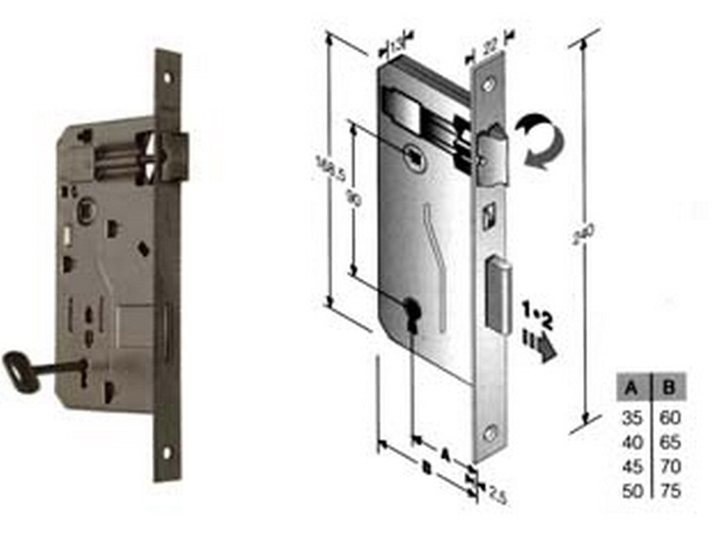 serratura a bussola da infilare bordo quadro ferro lucido - mm.35 bordo acciaio lucido fer10689