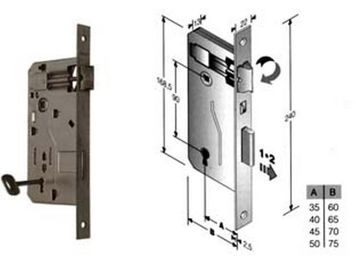 serratura a bussola da infilare bordo quadro ferro lucido - mm.50 bordo acciaio lucido fer10719