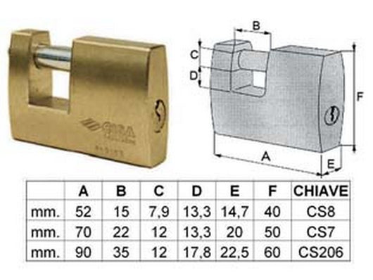 lucchetto rettangolare in ottone 21610 - mm.90 (art.21610900) fer11754