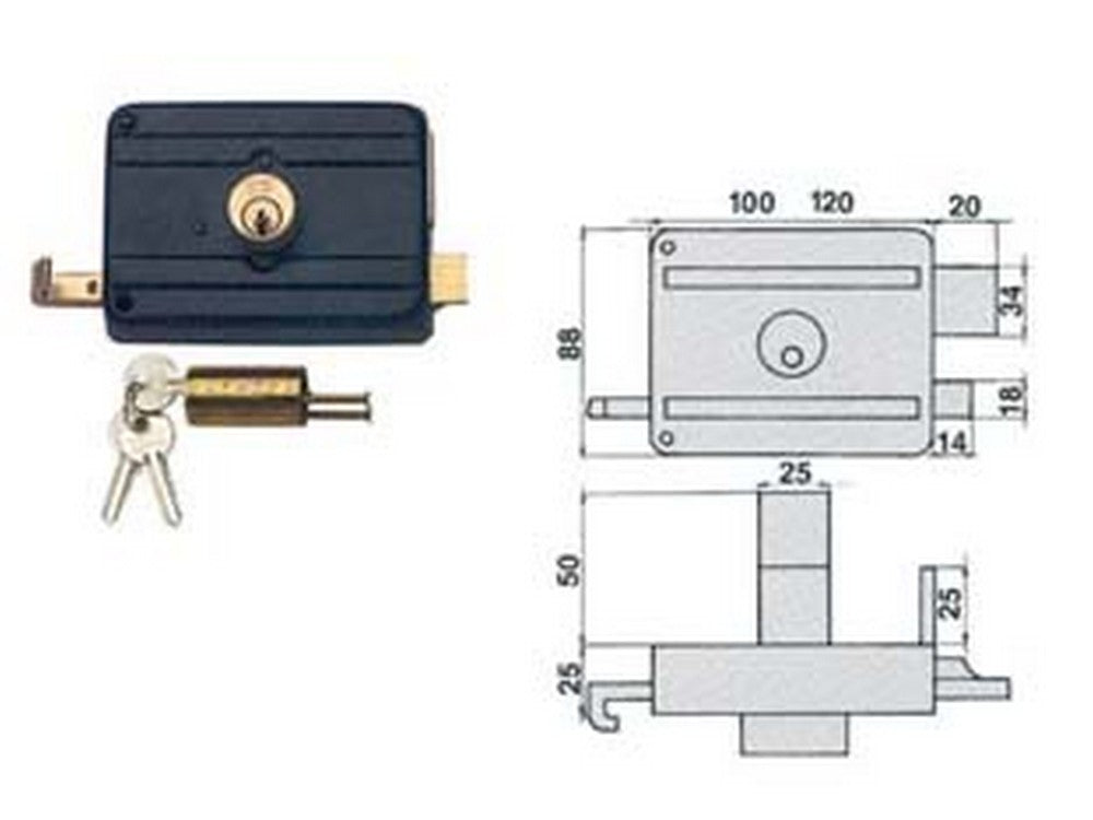 serratura da portoncino catenaccio e scrocco doppio cilindro fisso 210dcf - mm.50 (210/dcf) cod:ferx.fer18043