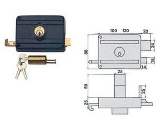 serratura da portoncino catenaccio e scrocco doppio cilindro fisso 210dcf - mm.50 (210/dcf) fer18043