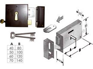 2pz serratura da applicare per cantine 175 - entrata mm.60, lunghezza mm.120 dx fer44417