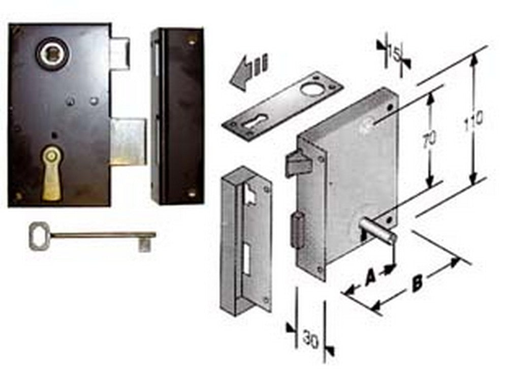 2pz serratura da applicare per cantine 185 - entrata mm.45 lunghezza mm.70 dx fer58346