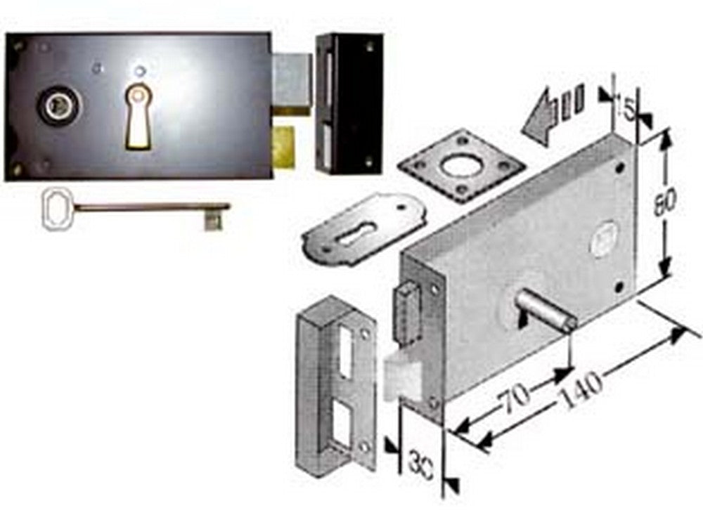 2pz serratura da applicare per cantine 187 - entrata mm.70 lunghezza mm.140 sx cod:ferx.fer413671