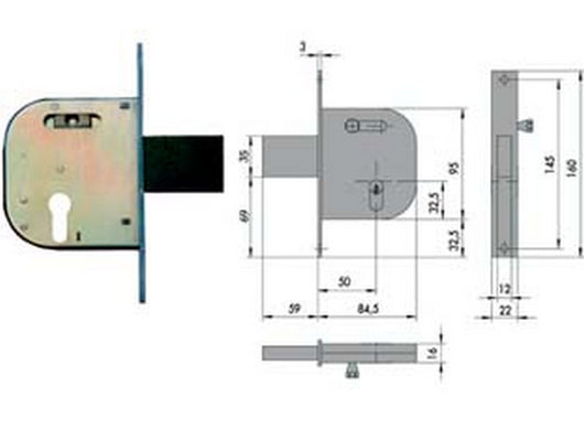 2pz serratura infilare per cancelli catenaccio e scrocco con nottol. 42032 - mm.50 dx-sx (42032500) fer65382