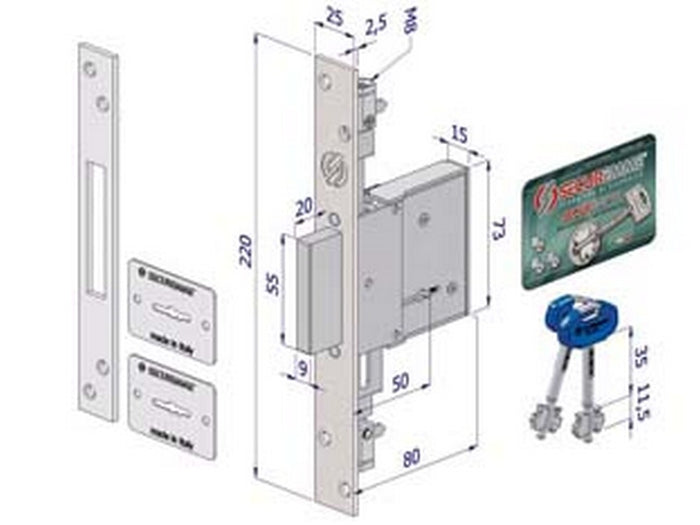 serratura triplice da infilare doppia mappa 2003 - mm.60 (2003xzb6025a32) fer55123