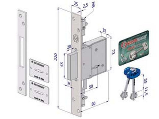 serratura triplice da infilare doppia mappa 2003 - mm.50 (2003xzb5025a32) fer74001