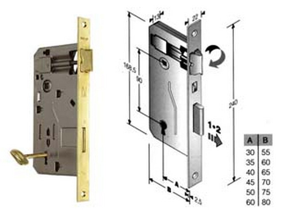 serratura a bussola da infilare bordo quadro ottonato - mm.35 bordo acciaio ottonato fer77873