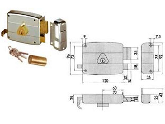 serratura applicare catenaccio e scrocco doppio cilindro fisso 50421 - mm.60 dx (50421601) fer86042