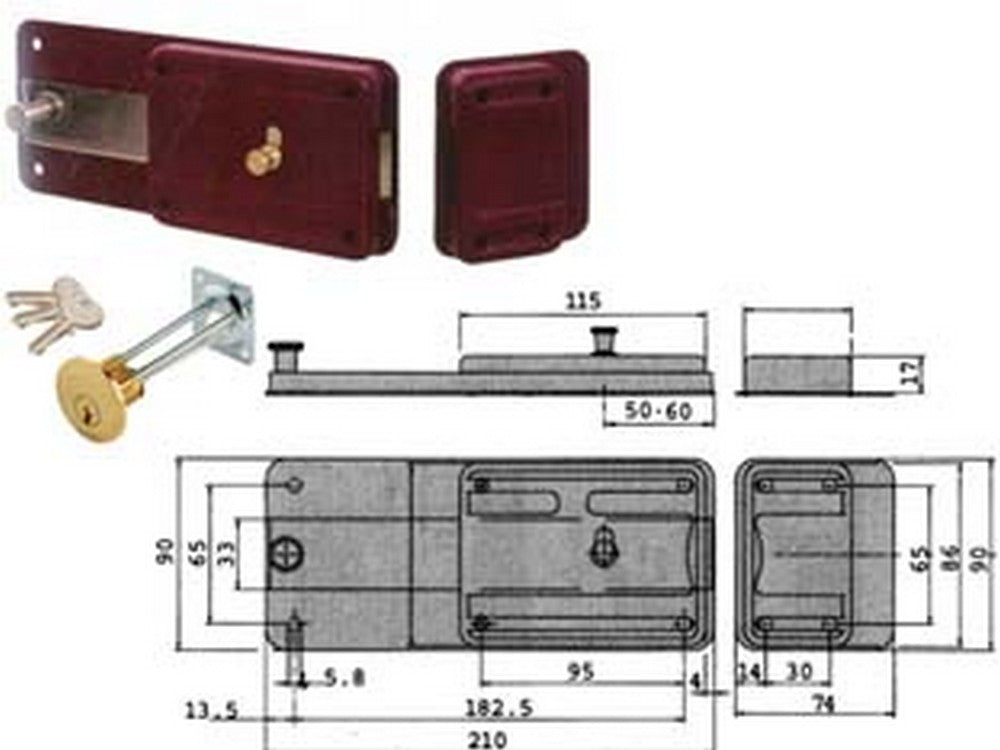 ferroglietto con catenaccio 6 mandate cilindro staccato 55051 - mm.50 (55051501) fer91114