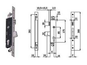 seserratura triplice infilare per montanti catenaccio e scrocco 1410 - mm.35 interasse mm.85 (1410.35.35) fer112338