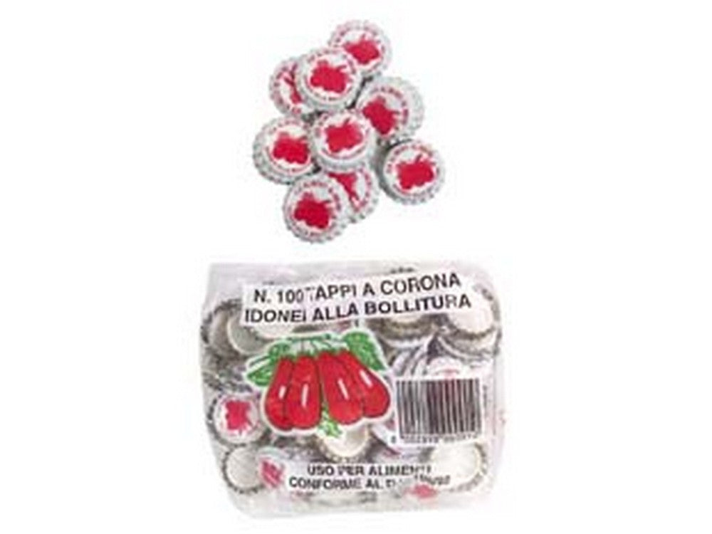 20blister tappo a corona pomodoro - ? mm.26,5 - in busta da pz.100 fer454834