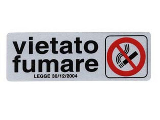 10pz targhetta adesiva "vietato fumare" con nomativa - cm.15x5h. fer128049