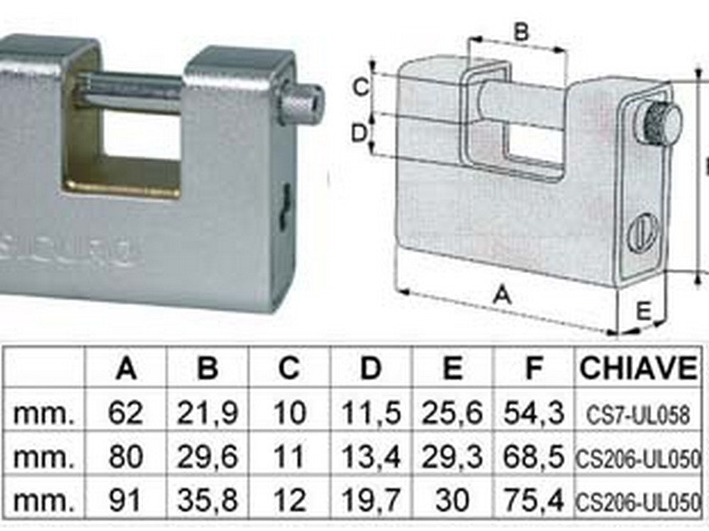 lucchetto corazzato a una bocca - mm.80 cod:ferx.fer143677