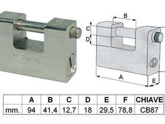 lucchetto in acciaio monoblocco a una bocca - mm.94 fer146869