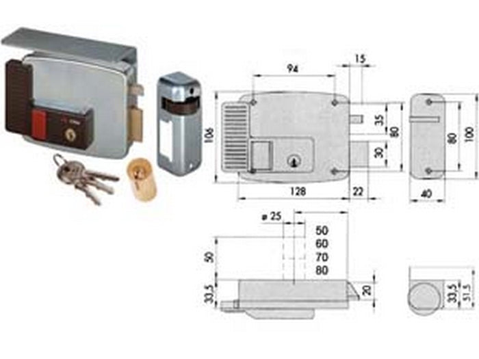 elettroserratura per cancelli con tetto e pulsante interno 11731 - mm.70 sx (11731702) fer156394