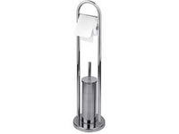 portascopino wc con porta rotolo in acciaio inox - base ? cm.22 - altezza totale cm.82 fer164184