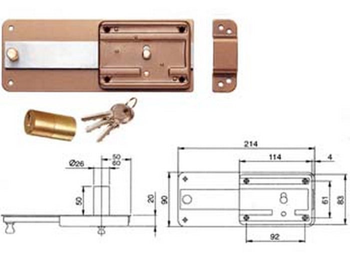 2pz ferroglietto per ferro catenaccio 6 mandate con cilindro fisso 3106 - mm.60 (310604600) fer171373