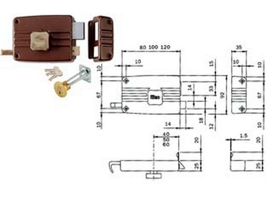 serratura da portoncino con pom. interno caten. e scrocco cilindro stacc. 401/402 - mm.50 sx 2 mandate (402502) fer171557