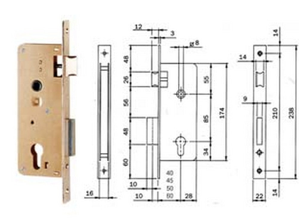 serratura da infilare per portoncino a cilindro 200n - mm.60 (200n601) fer171649