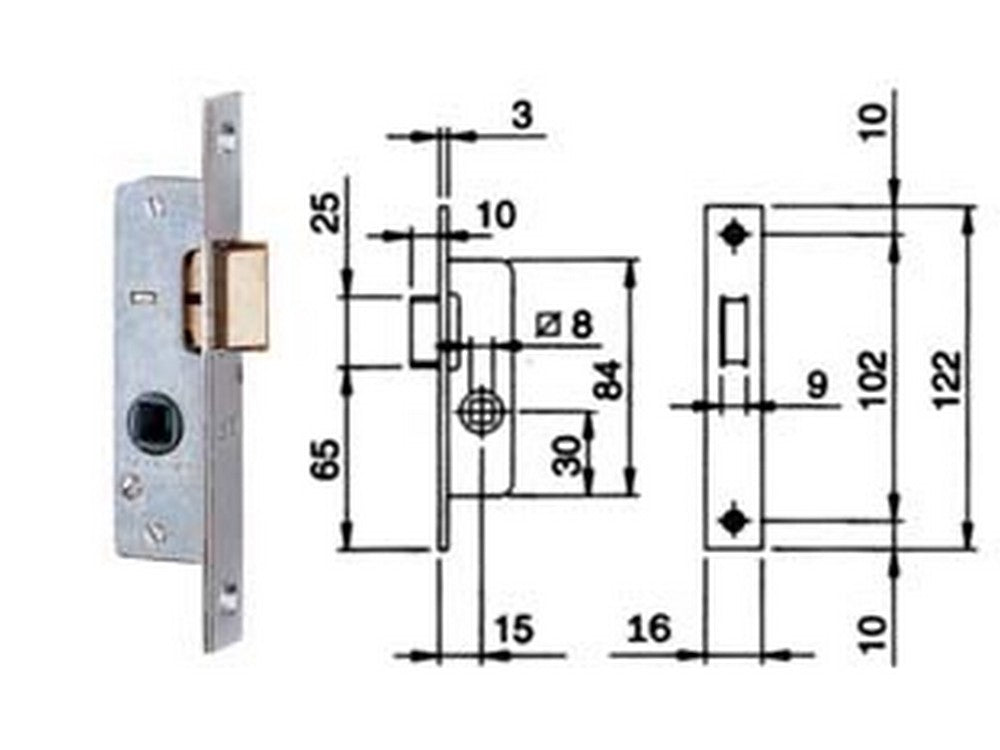 serratura da infilare per montanti solo scrocco 762 - frontale mm.20x3x122h. (762002) fer320955