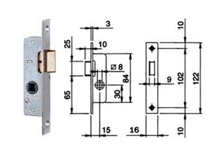 serratura da infilare per montanti solo scrocco 762 - frontale mm.20x3x122h. (762002) cod:ferx.fer320955