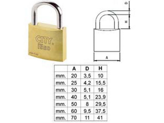 10pz lucchetto ottone arco normale "aditus city" p700 - mm.50 (p70050277) fer174879