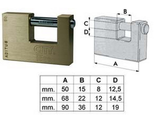 lucchetto rettangolare in ottone "city" p040 - mm.90 ka (p04090197.k) fer321297