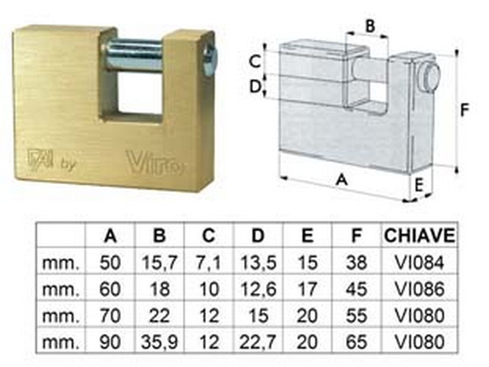 lucchetto rettangolare in ottone "fai by viro" - mm.50 (art.505) fer185783
