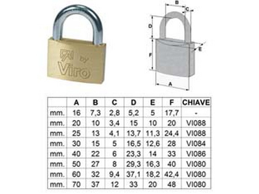 6pz lucchetto arco normale "fai by viro" - mm.50 (art.555) fer185875