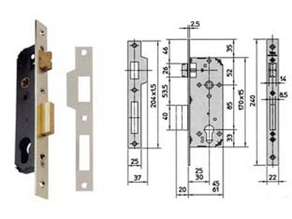 serratura da infilare a cilindro 1 mandata 7435 - mm.30 (7435.30) fer186285