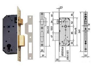 serratura da infilare a cilindro 2 mandate 7435 - mm.50 (7435.50) fer186322