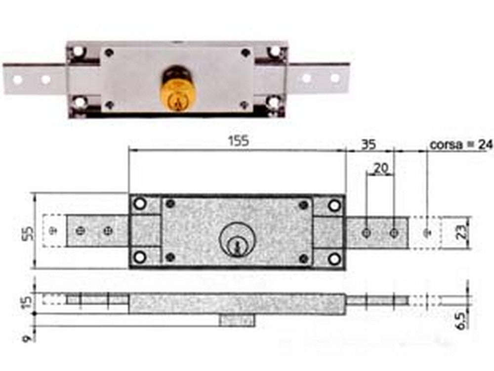 2pz serratura cilindro fisso tondo centrale 8231 - mm.155x15x55h. dotazione 2 chiavi (8231.9) cod:ferx.fer186438