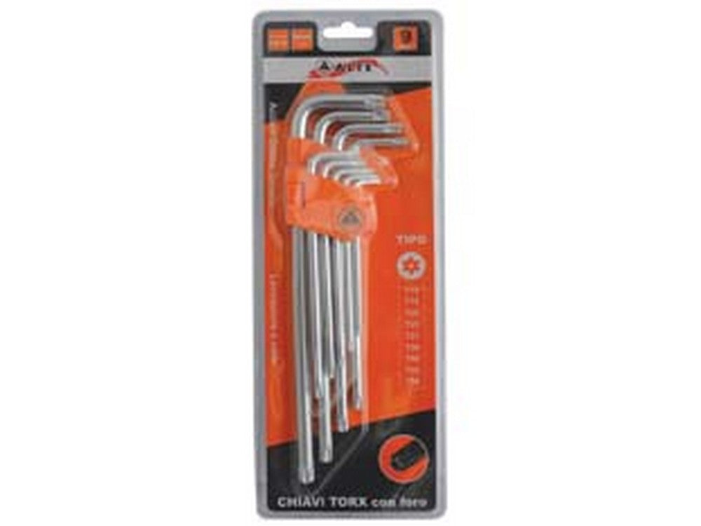 2Pz Chiavi Maschio Torx Con Foro Tipo Lungo Cromo Vanadio Serie 9 Pezzi Cod:Ferx.Fer188845